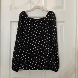 Ann Taylor Loft Long Sleeve Blouse XXS Petite Black & Offwhite Polka dots Womens